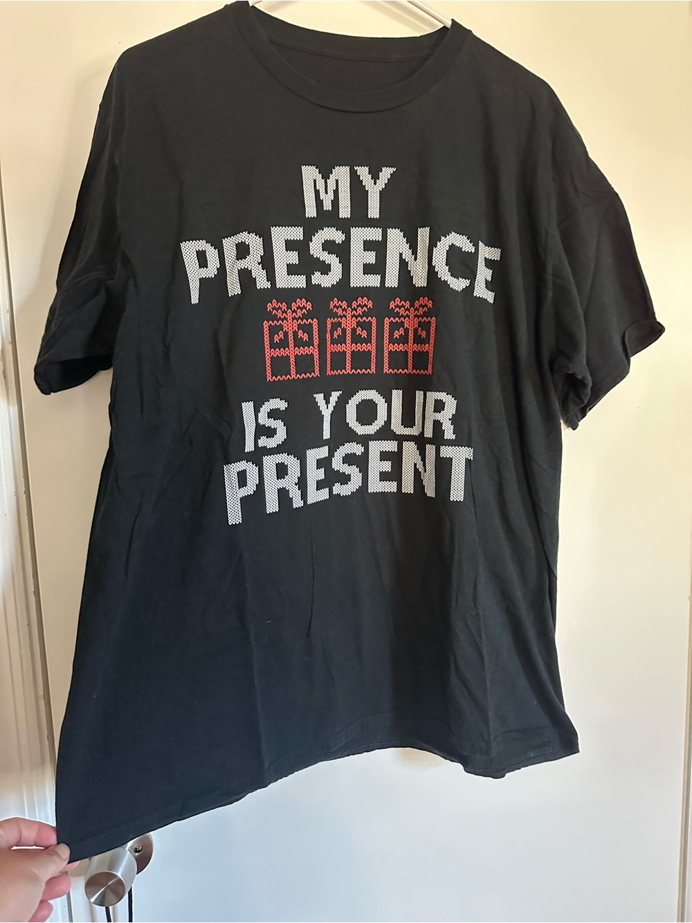 Unisex Black Graphic Tee - 'My Presence Is Your Present'